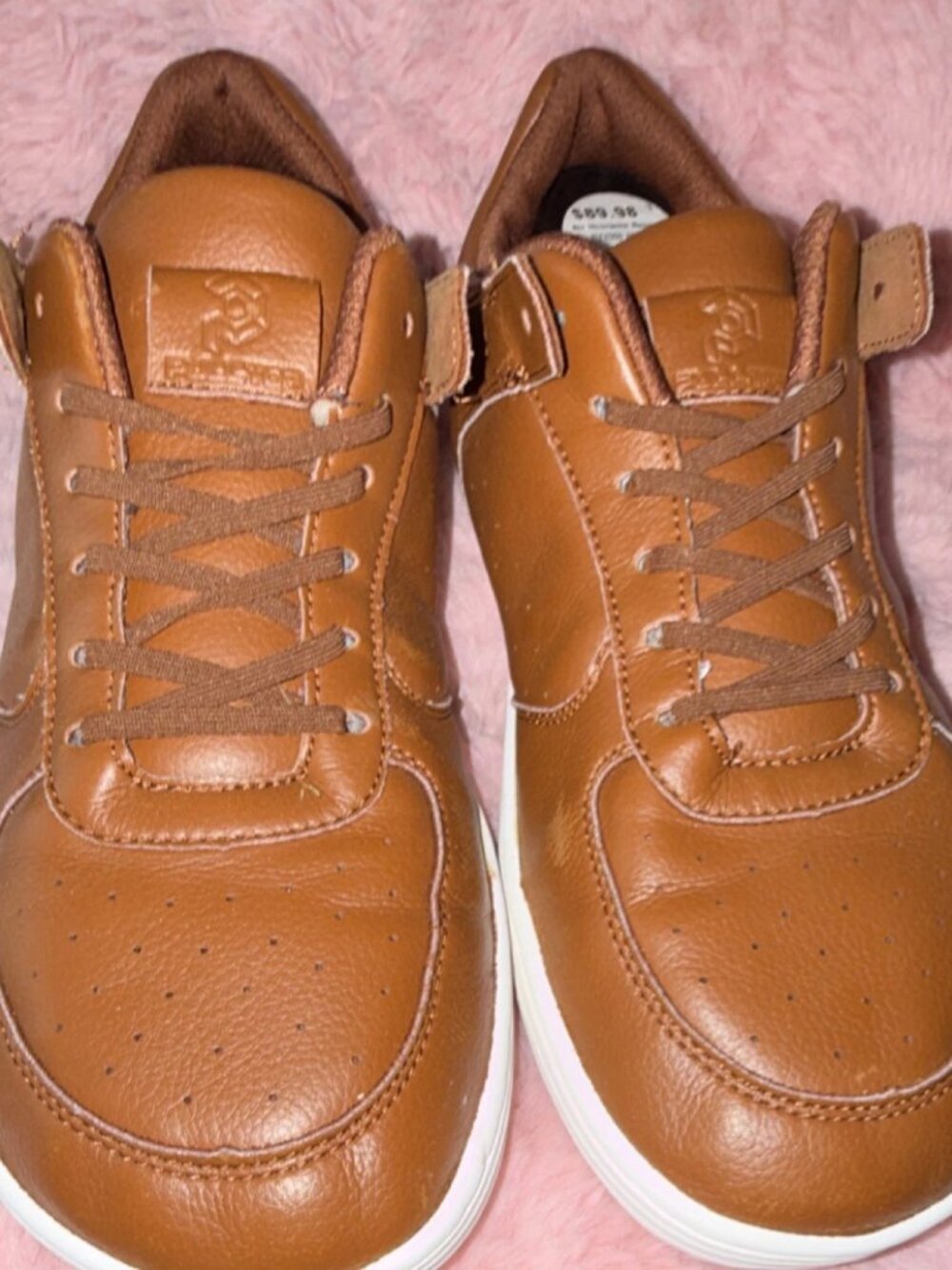 PULLTOP Brown White Men's Low Top Leather Athletic Sneakers Lace Up